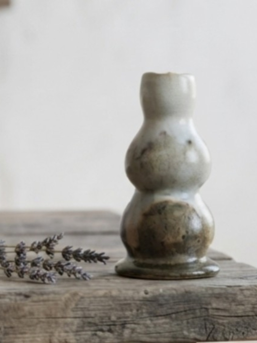 Handmade Studio Pottery Bud Vase Stacked Gourd Shape Crackle Glaze Stoneware